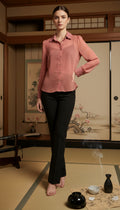 Long Sleeve Blouse - Sheer Pink w/ Gold Dots & Cami included