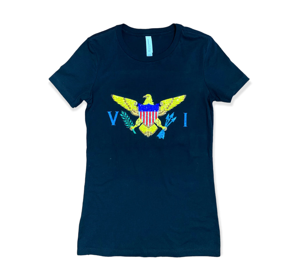 Virgin Islands Hand-Stoned Rhinestone T-Shirt | Black