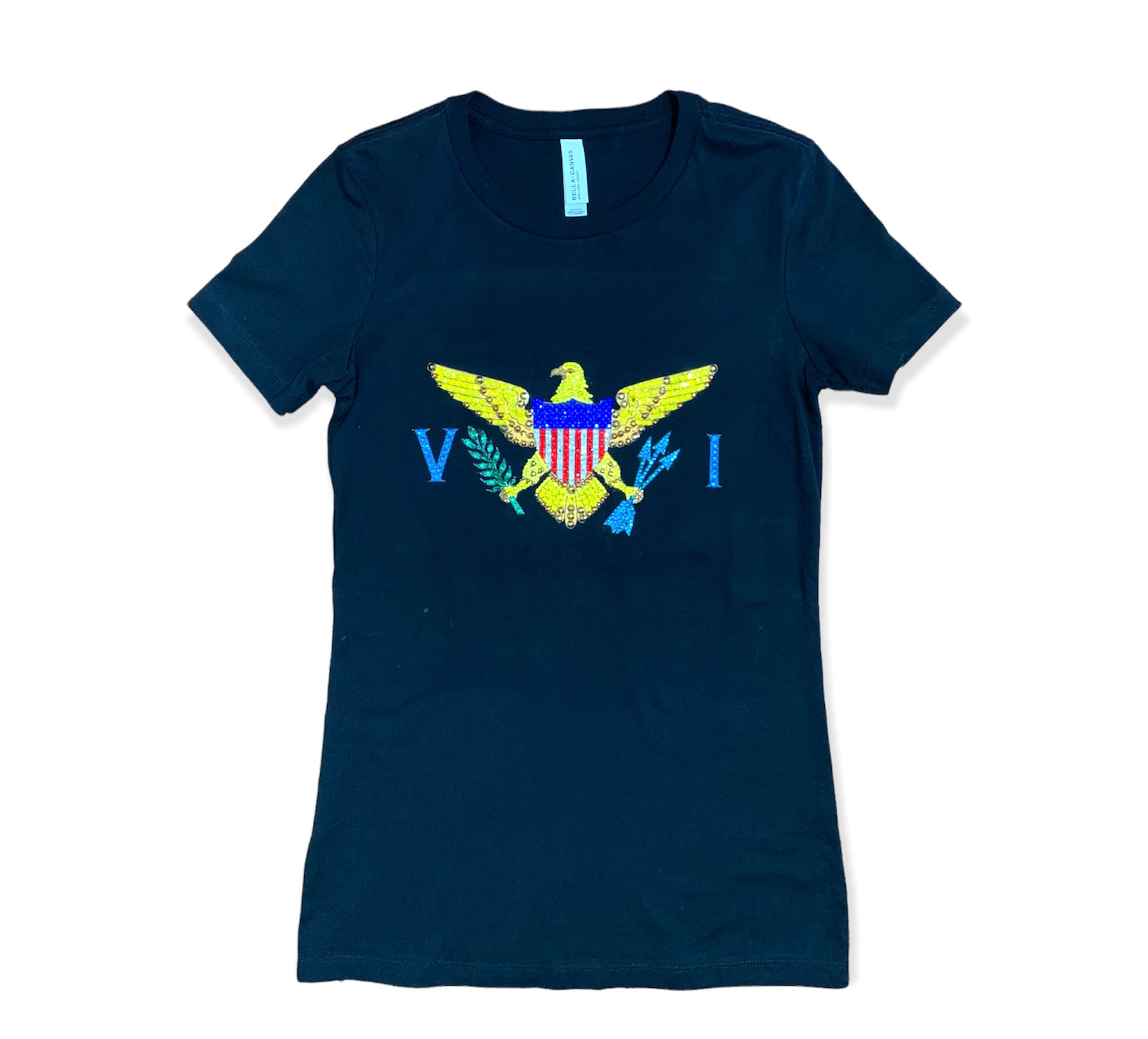 Virgin Islands Hand-Stoned Rhinestone T-Shirt | Black