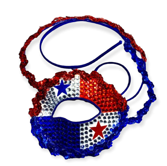 Panama Flag Crystal Rhinestone Eye Patch Masquerade Mask