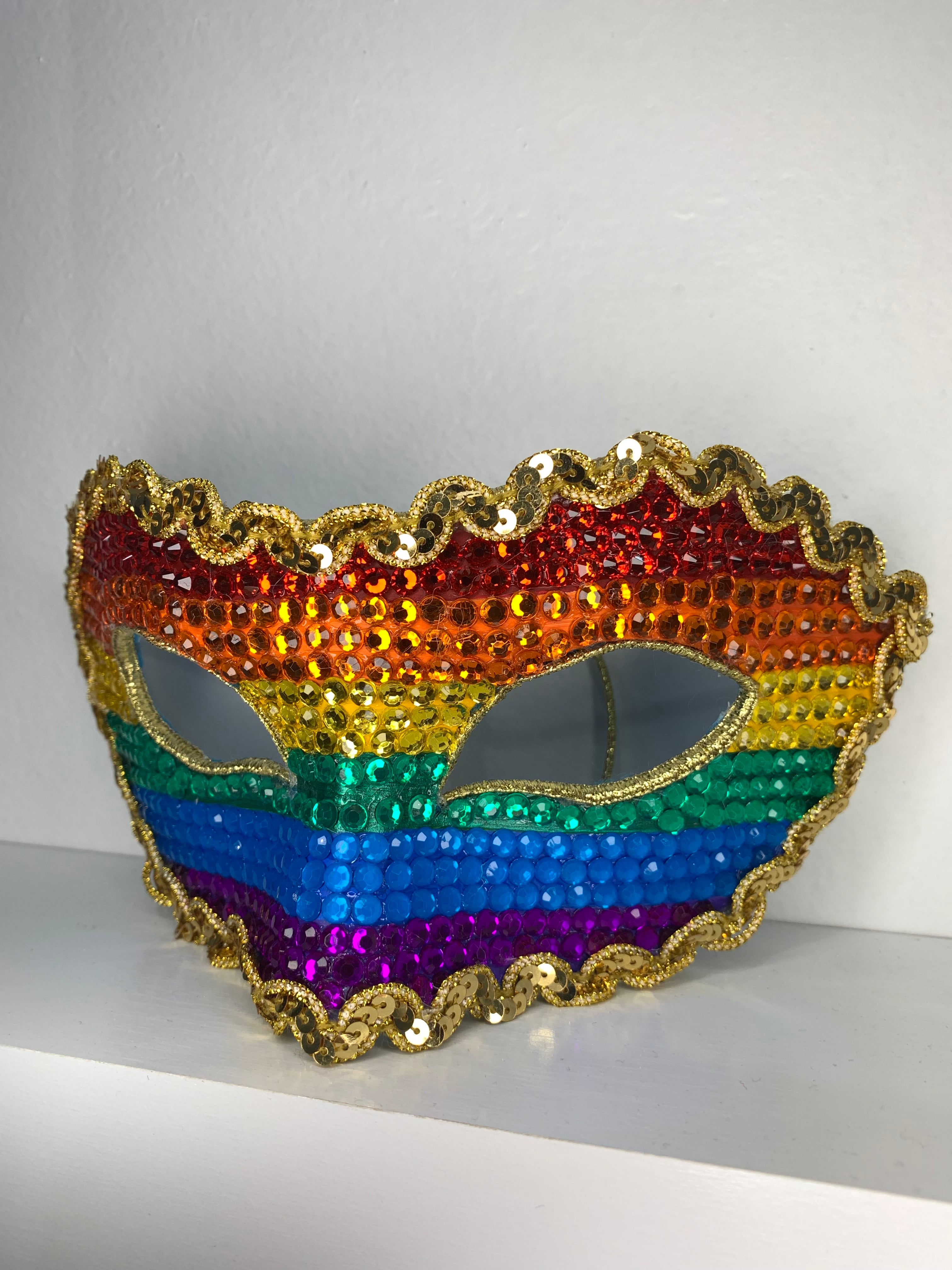 Rainbow Pride Rhinestone Half Mask — Handcrafted LGBT Flag Masquerade