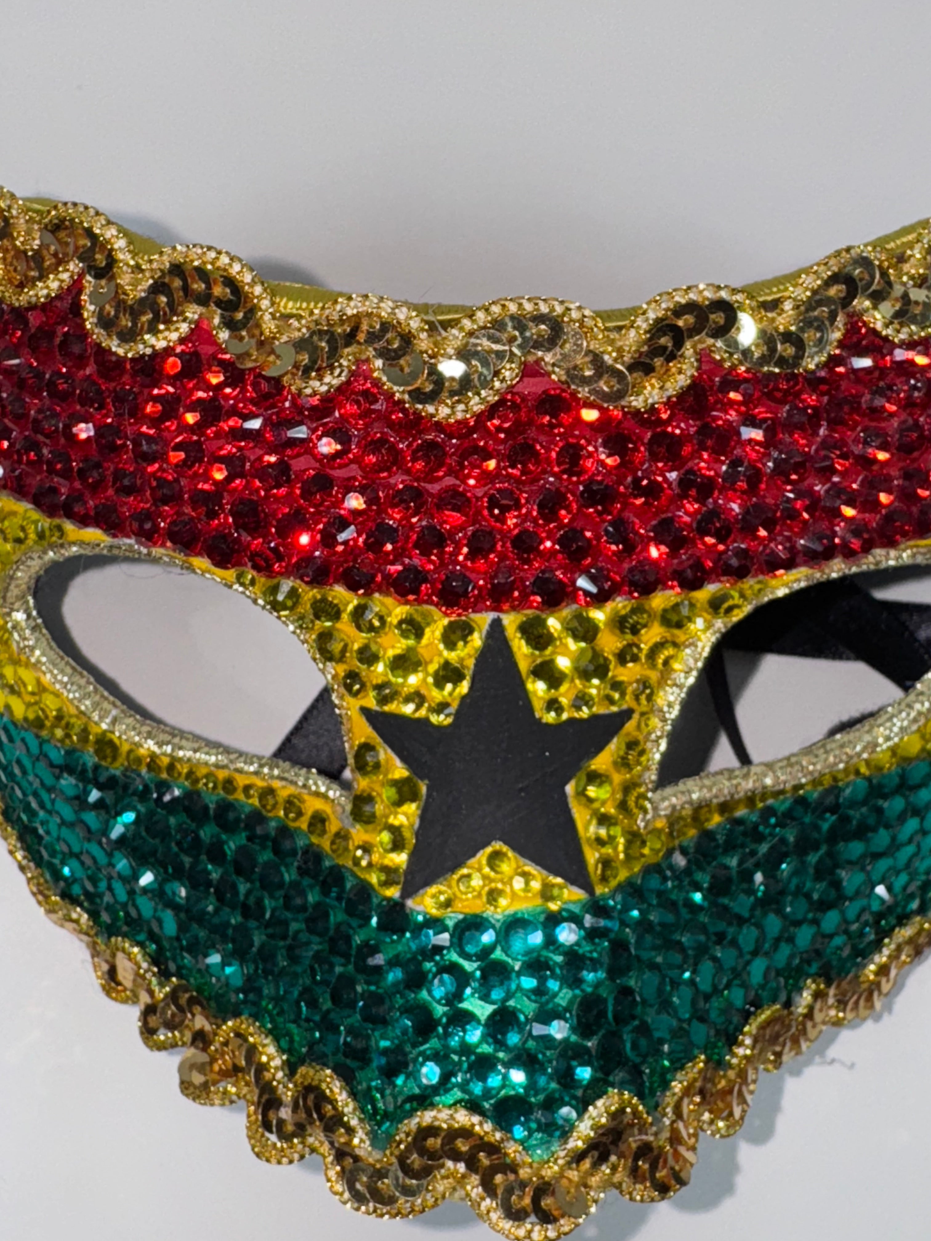 Ghana Flag Rhinestone Masquerade Mask | Black Star Half Mask