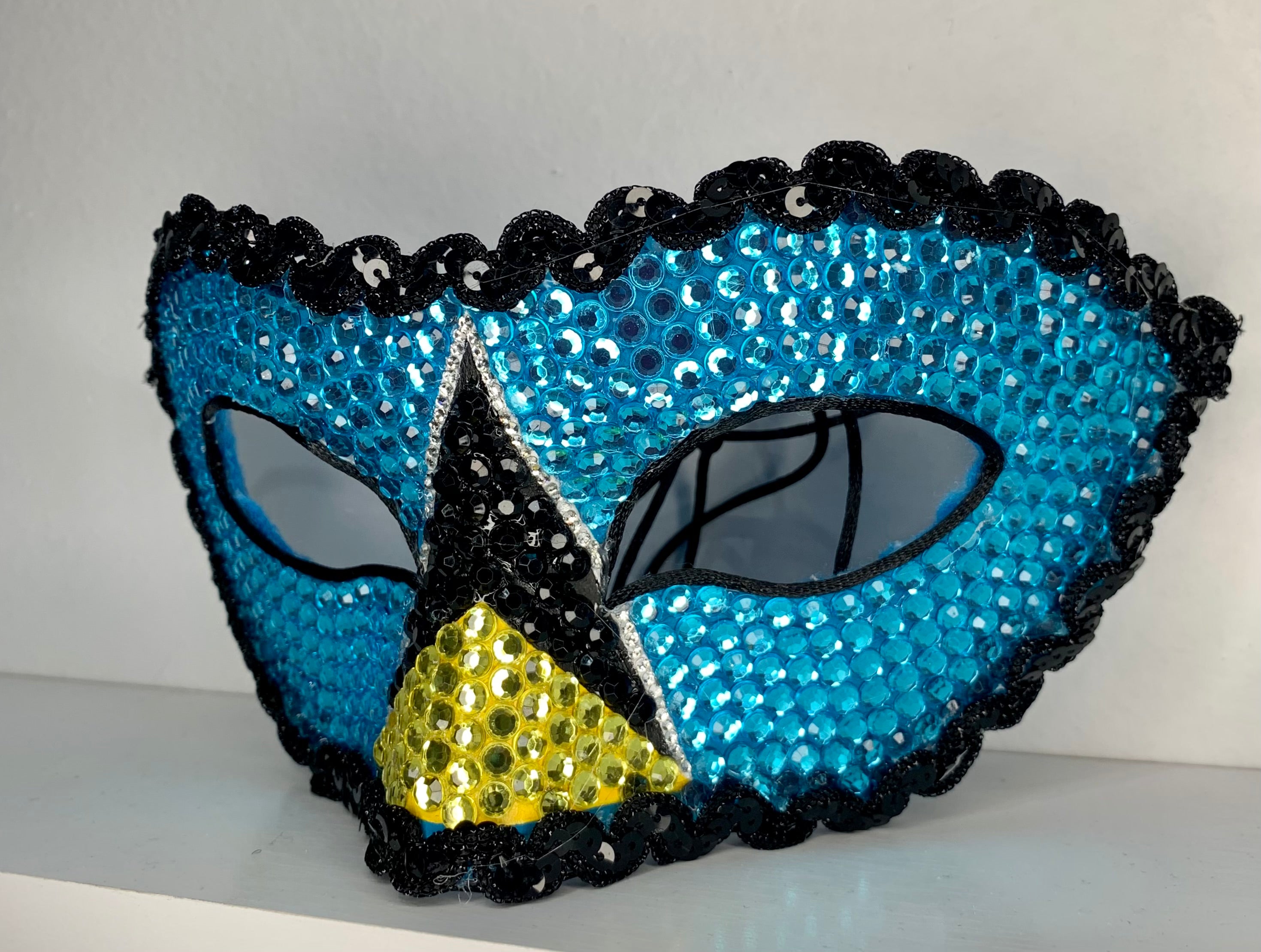 Saint Lucia Rhinestone Half Mask — Handcrafted Caribbean Carnival Masquerade