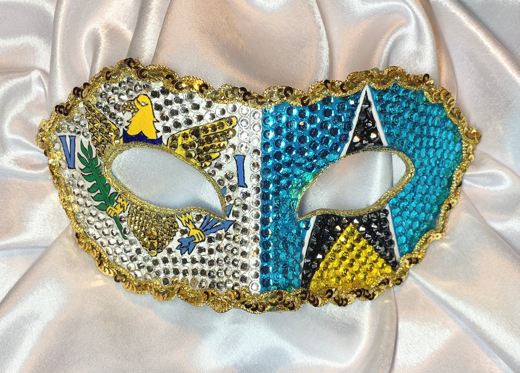 USVI & Saint Lucia Rhinestone Half Mask — Handcrafted Feather Masquerade Headpiece