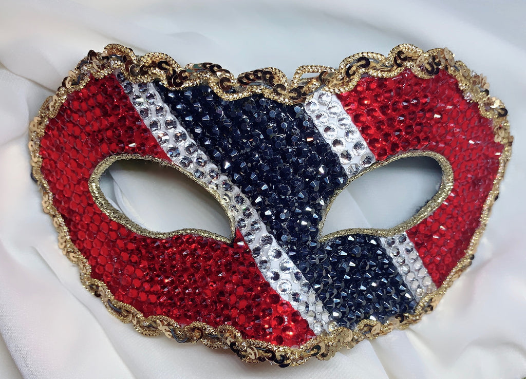 Trinidad & Tobago Rhinestone Half Mask | Custom Handcrafted Carnival Mask