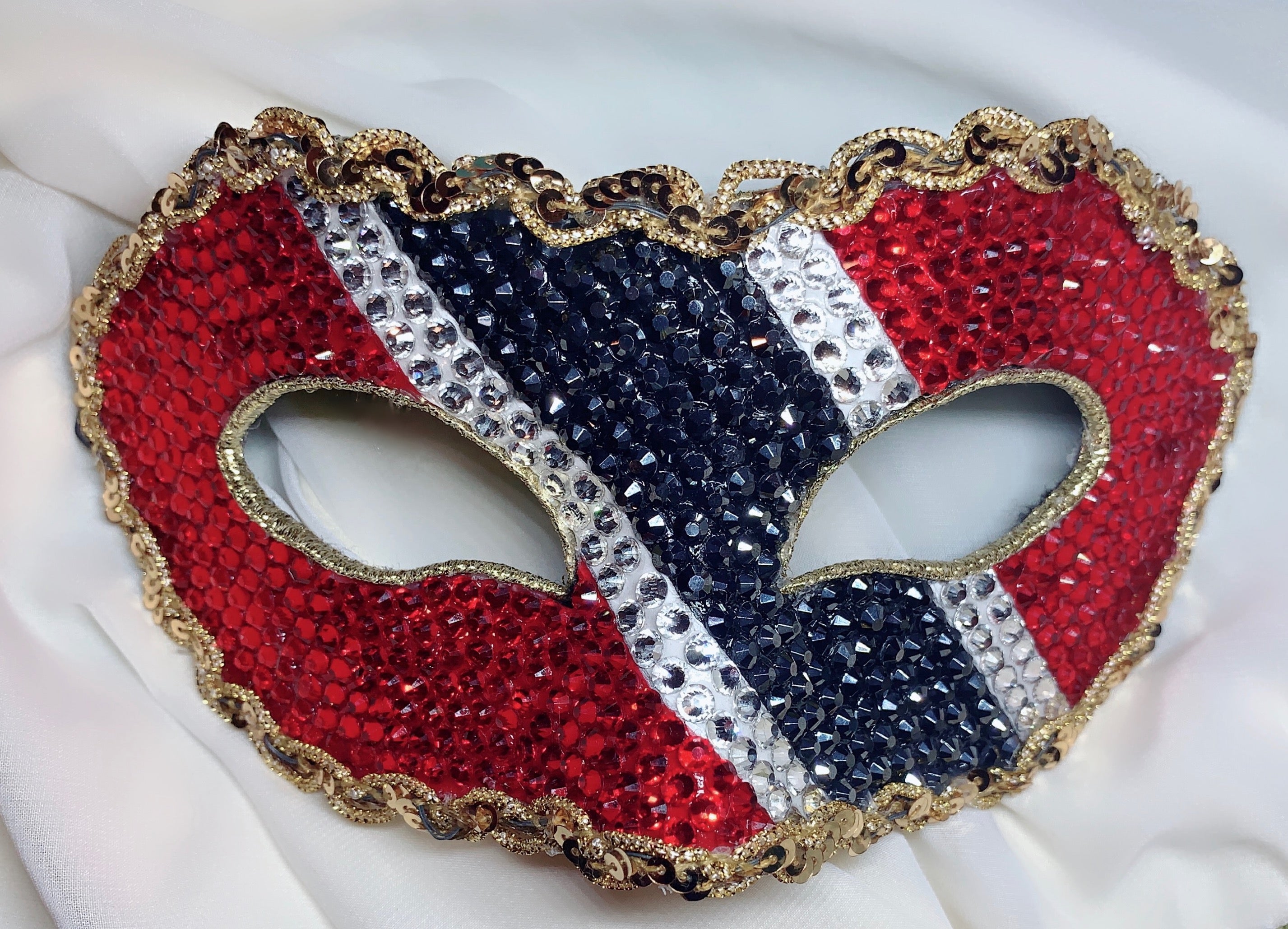 Trinidad & Tobago Rhinestone Half Mask | Custom Handcrafted Carnival Mask