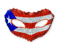 Puerto Rico Flag Rhinestone Half Mask - Handcrafted Caribbean Masquerade Mask