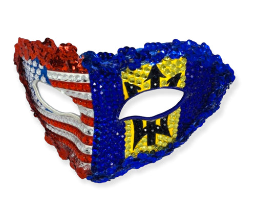 Bajan-American Rhinestone Half Mask - Handcrafted Caribbean Masquerade Mask