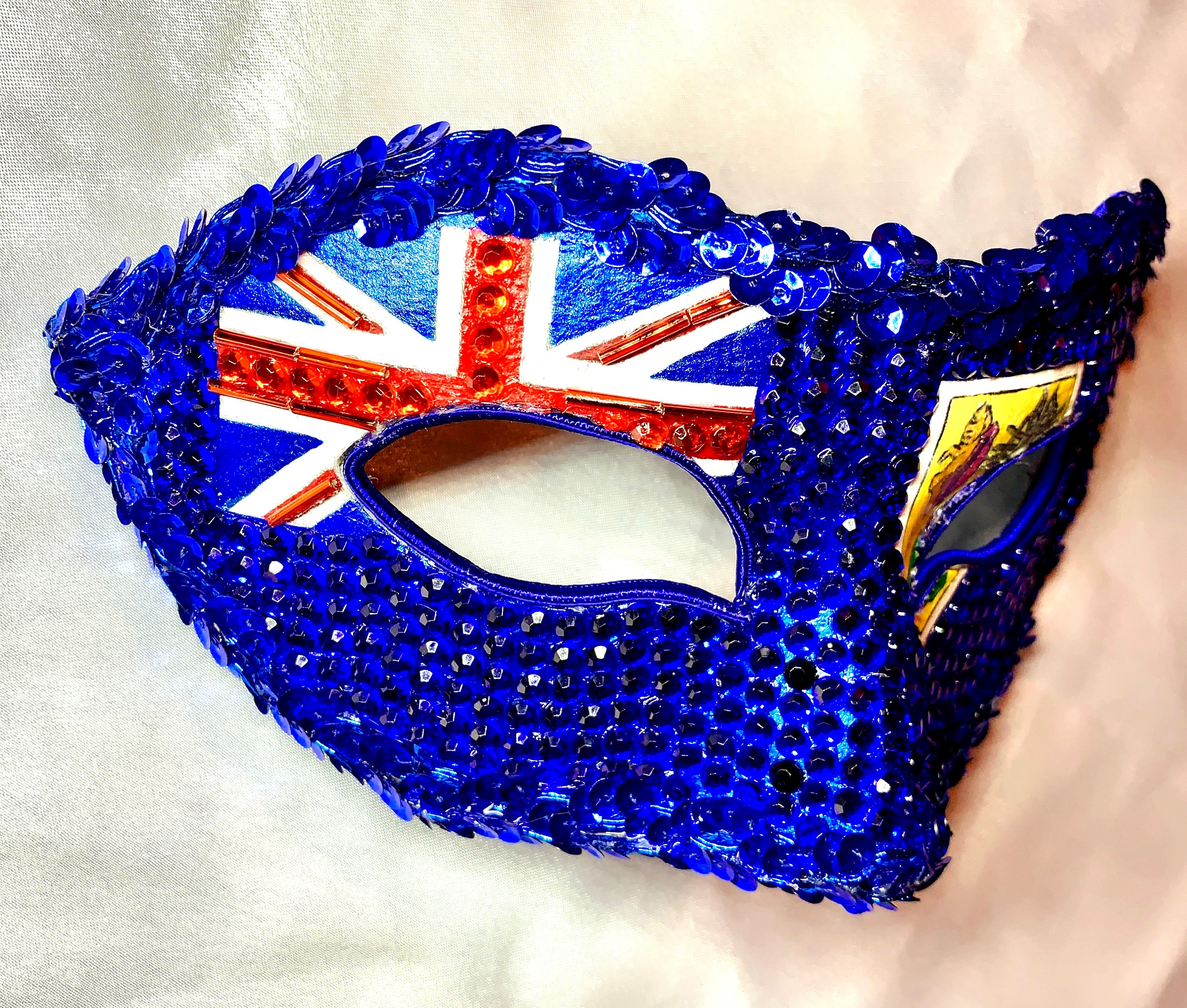Turks & Caicos Rhinestone Half Mask — Handcrafted Feather Masquerade Headpiece