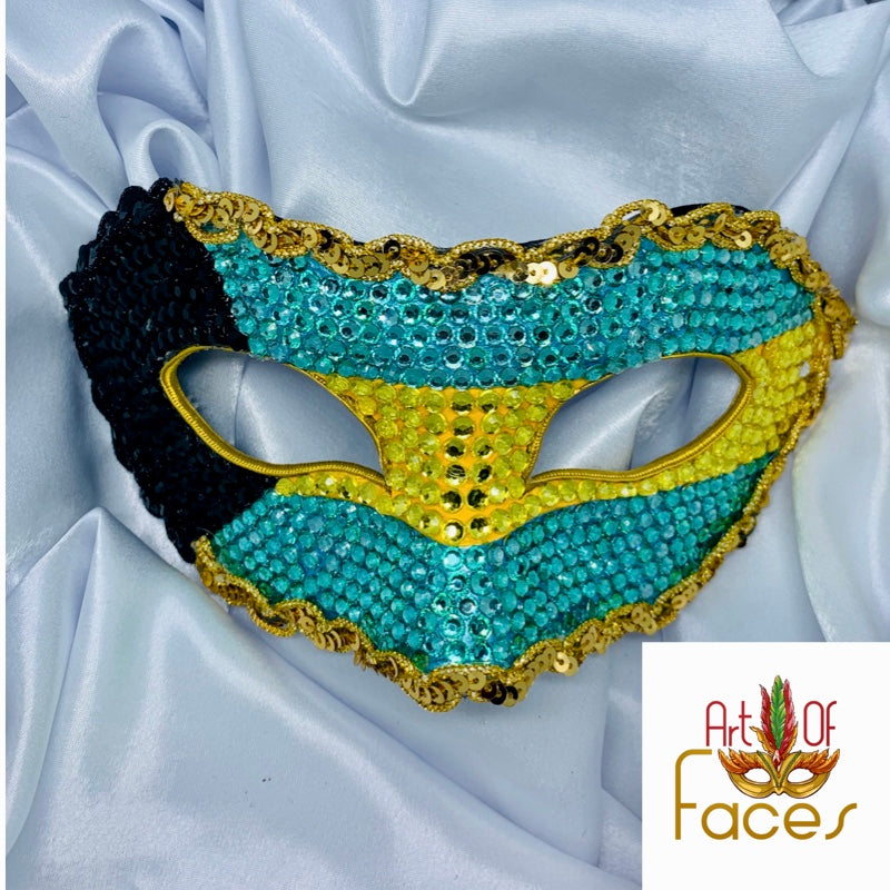 Bahamas Rhinestone Half Mask - Handcrafted Caribbean Masquerade Mask