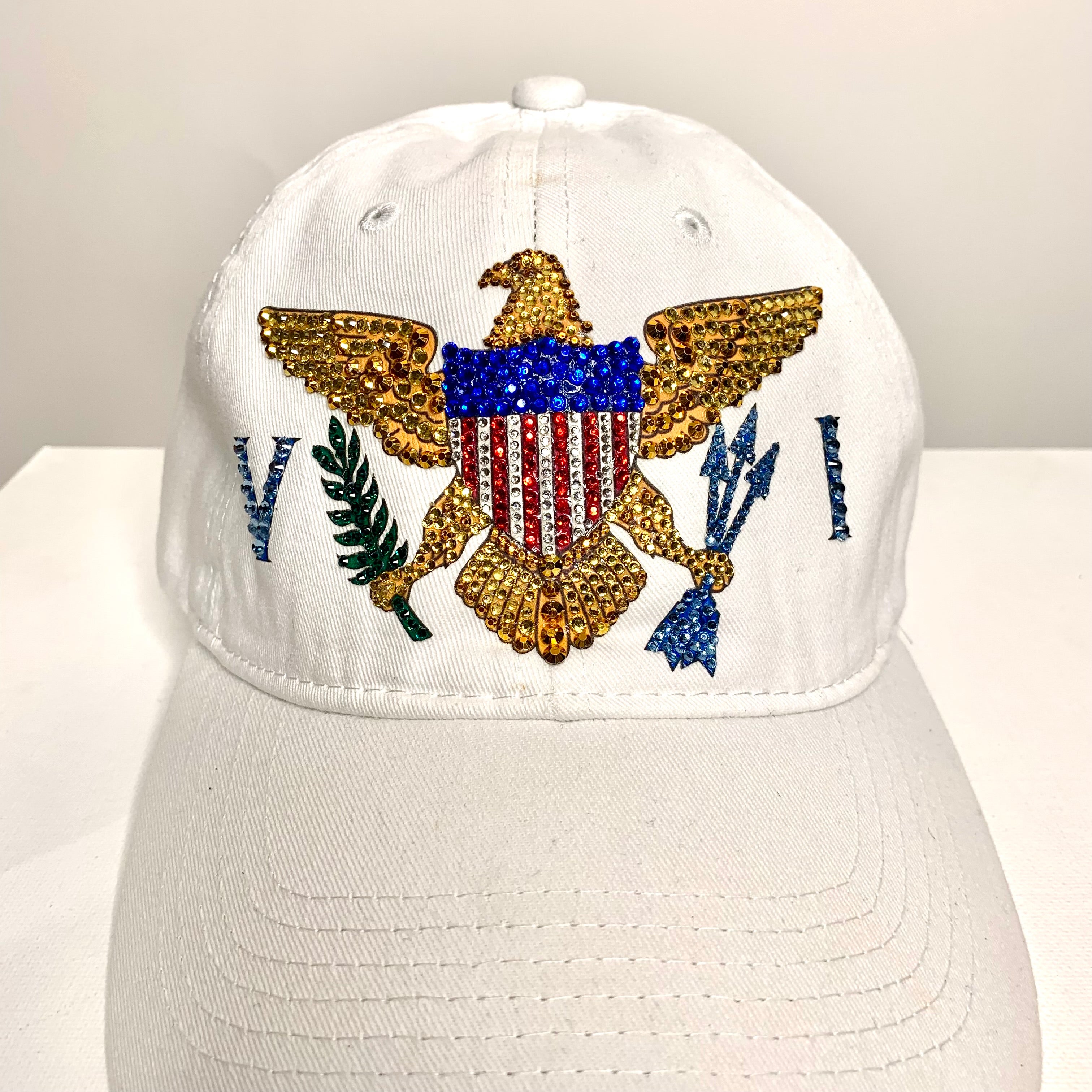 White US. Virgin Islands Cap with Rhinestones