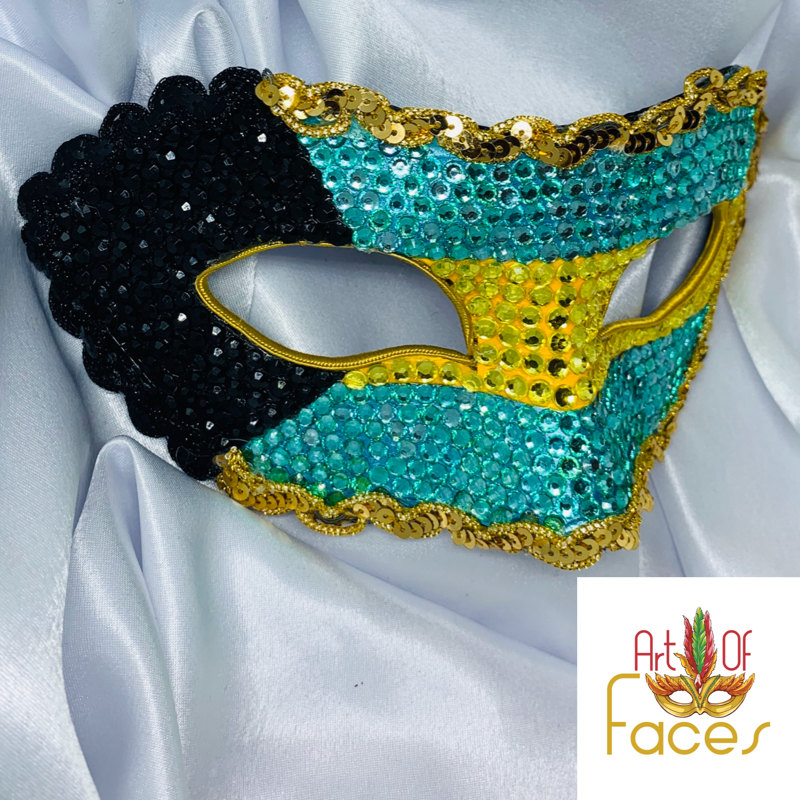 Bahamas Rhinestone Half Mask - Handcrafted Caribbean Masquerade Mask