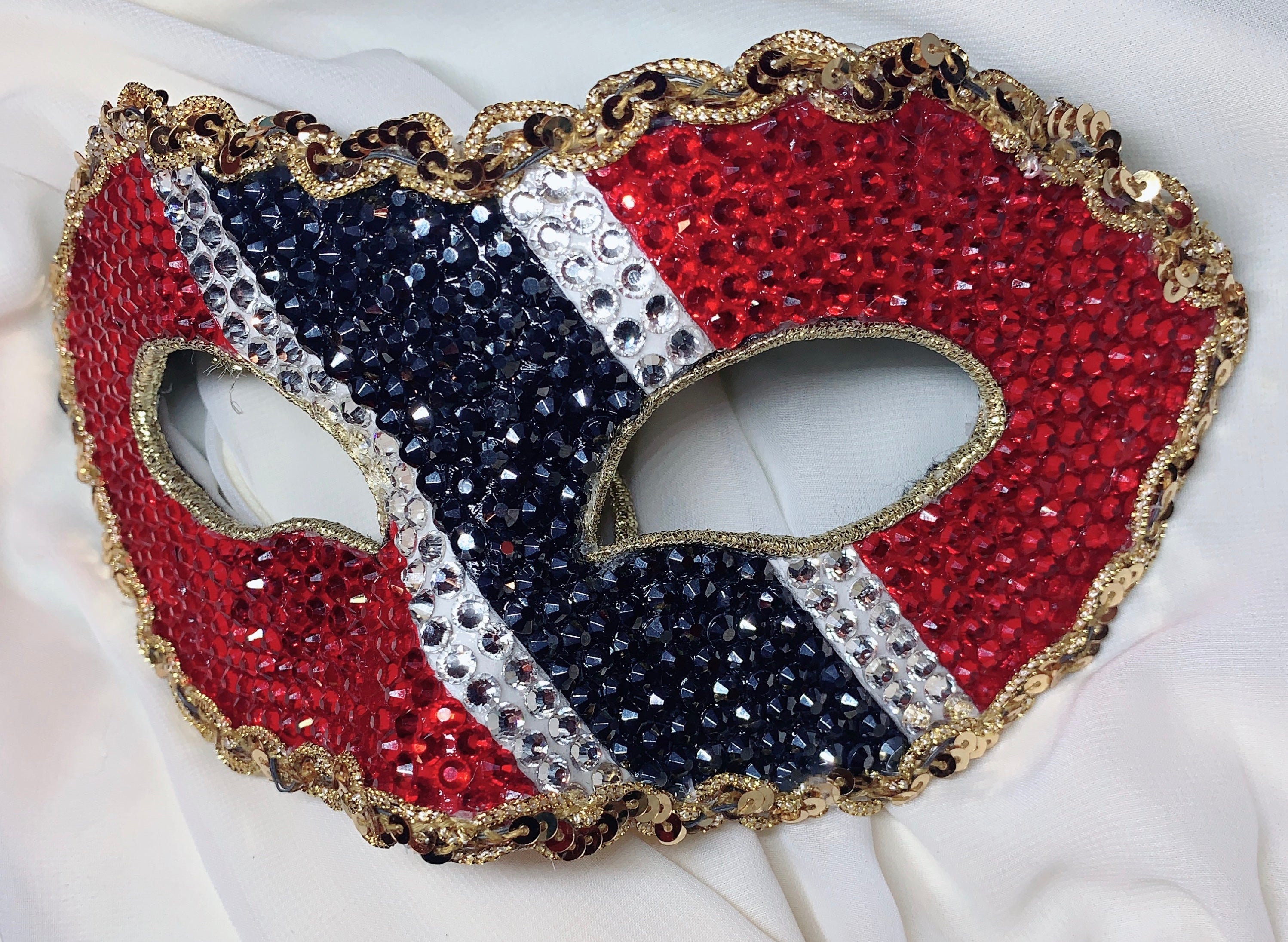 Trinidad & Tobago Rhinestone Half Mask | Custom Handcrafted Carnival Mask