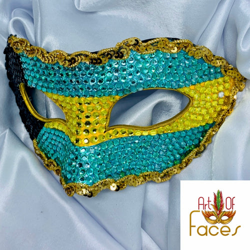 Bahamas Rhinestone Half Mask - Handcrafted Caribbean Masquerade Mask