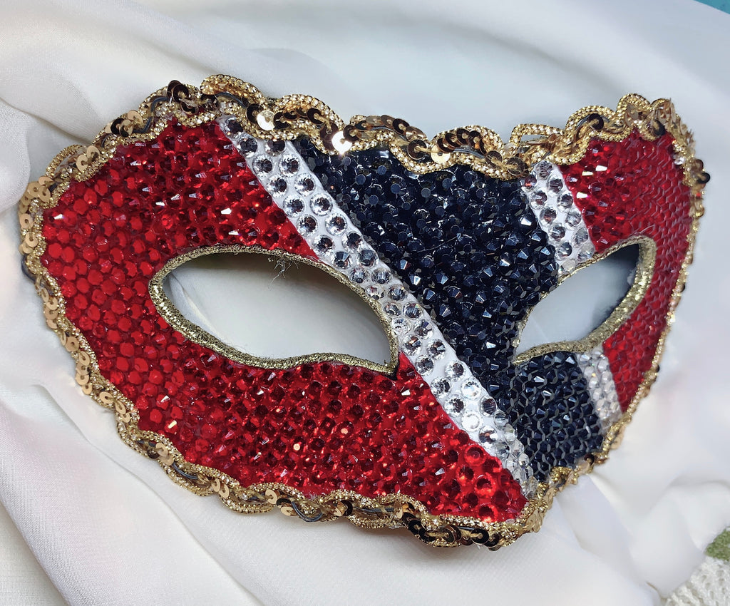 Trinidad & Tobago Rhinestone Half Mask | Custom Handcrafted Carnival Mask