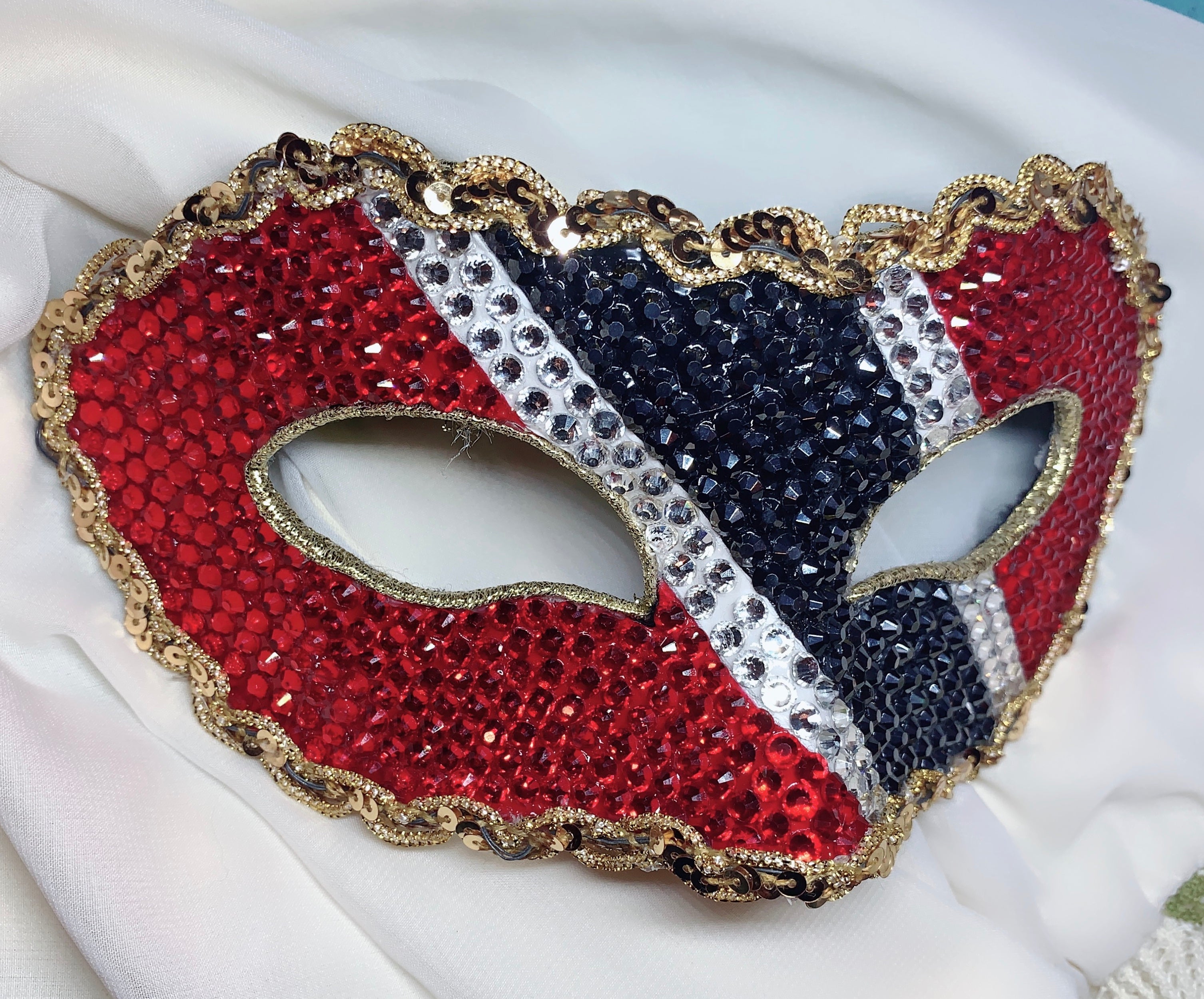 Trinidad & Tobago Rhinestone Half Mask | Custom Handcrafted Carnival Mask