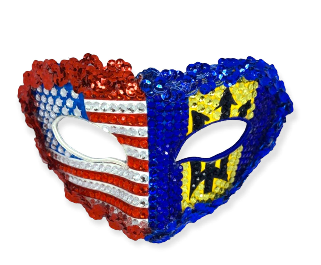 Bajan-American Rhinestone Half Mask - Handcrafted Caribbean Masquerade Mask