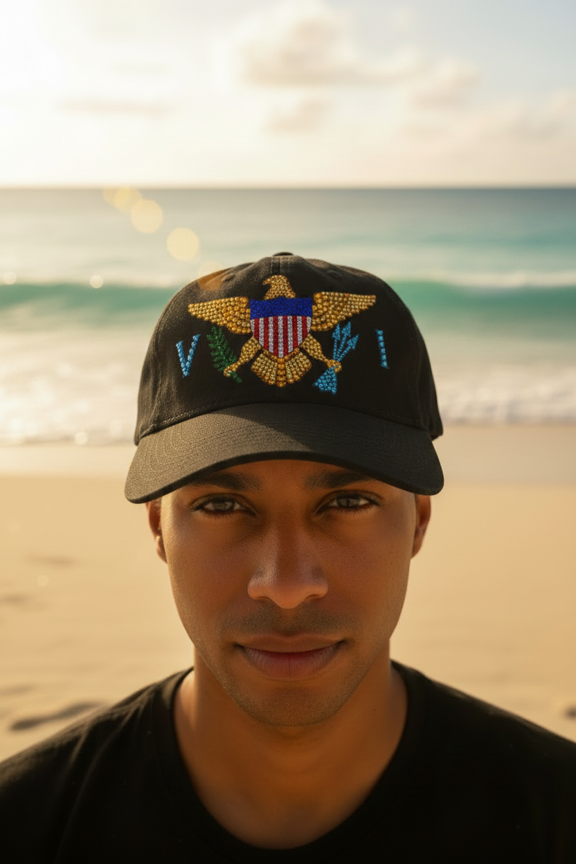 White US. Virgin Islands Cap with Rhinestones