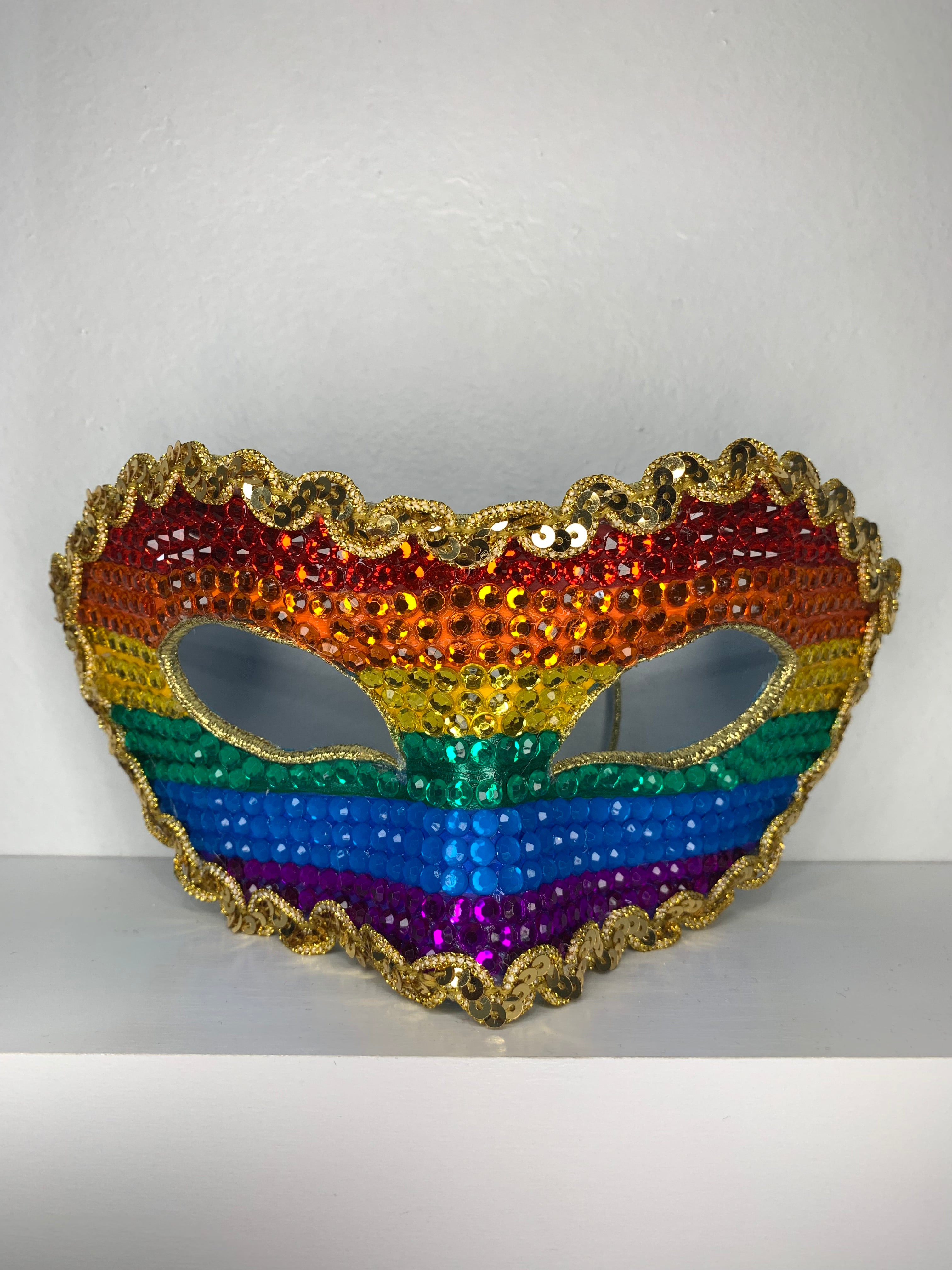 Rainbow Pride Rhinestone Half Mask — Handcrafted LGBT Flag Masquerade