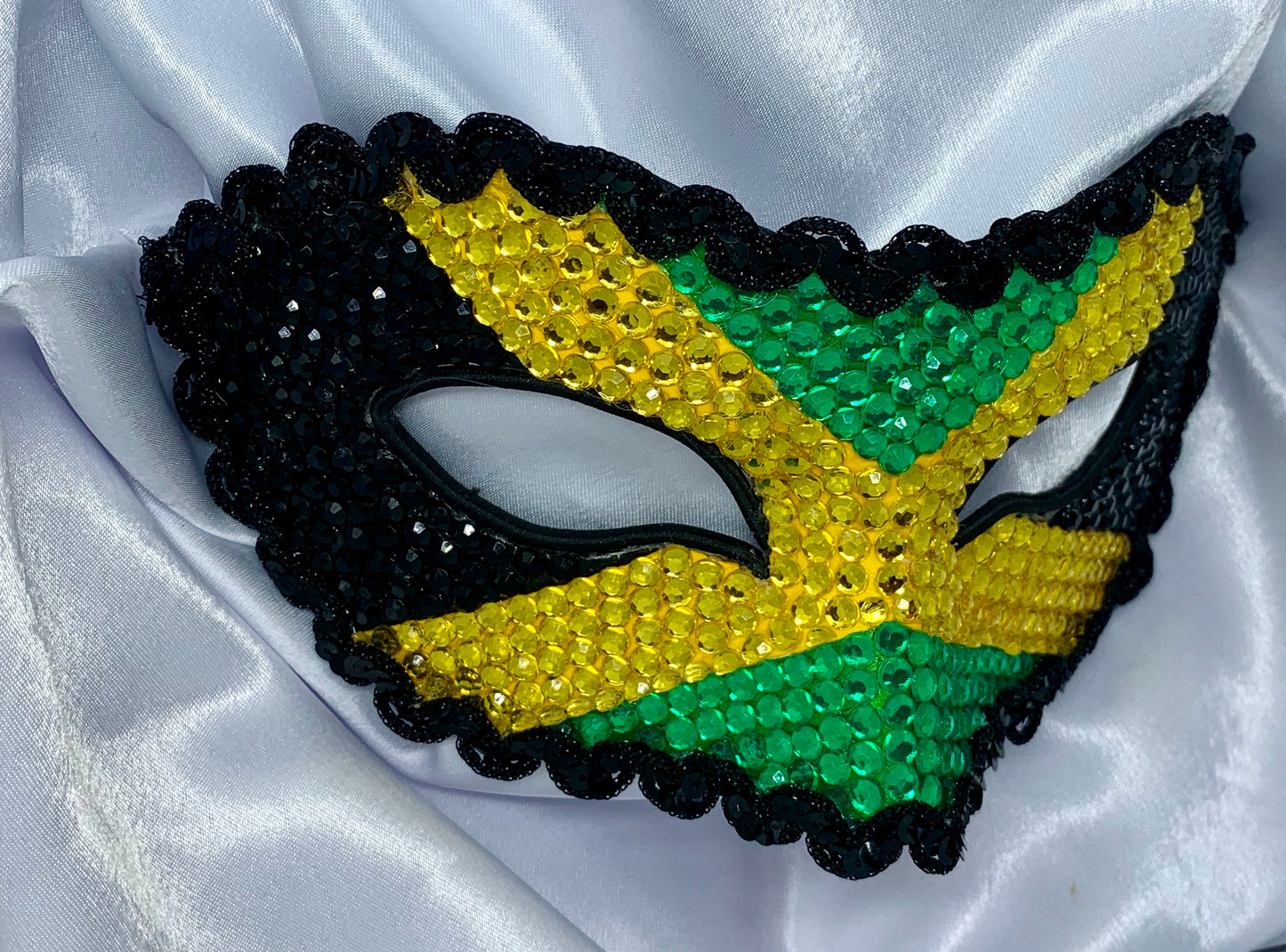 Jamaica Flag Crystal Rhinestone Masquerade Mask