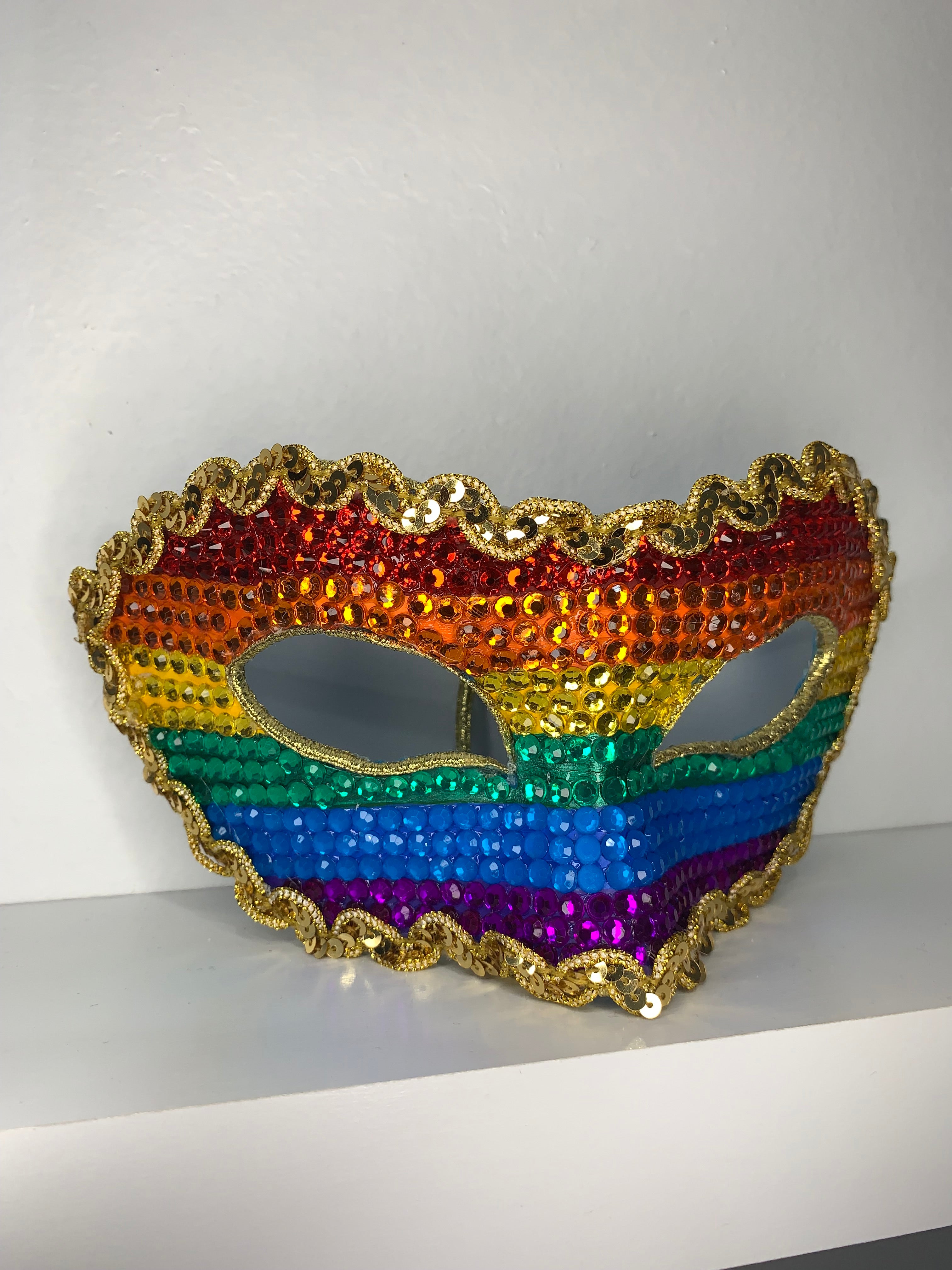 Rainbow Pride Rhinestone Half Mask — Handcrafted LGBT Flag Masquerade