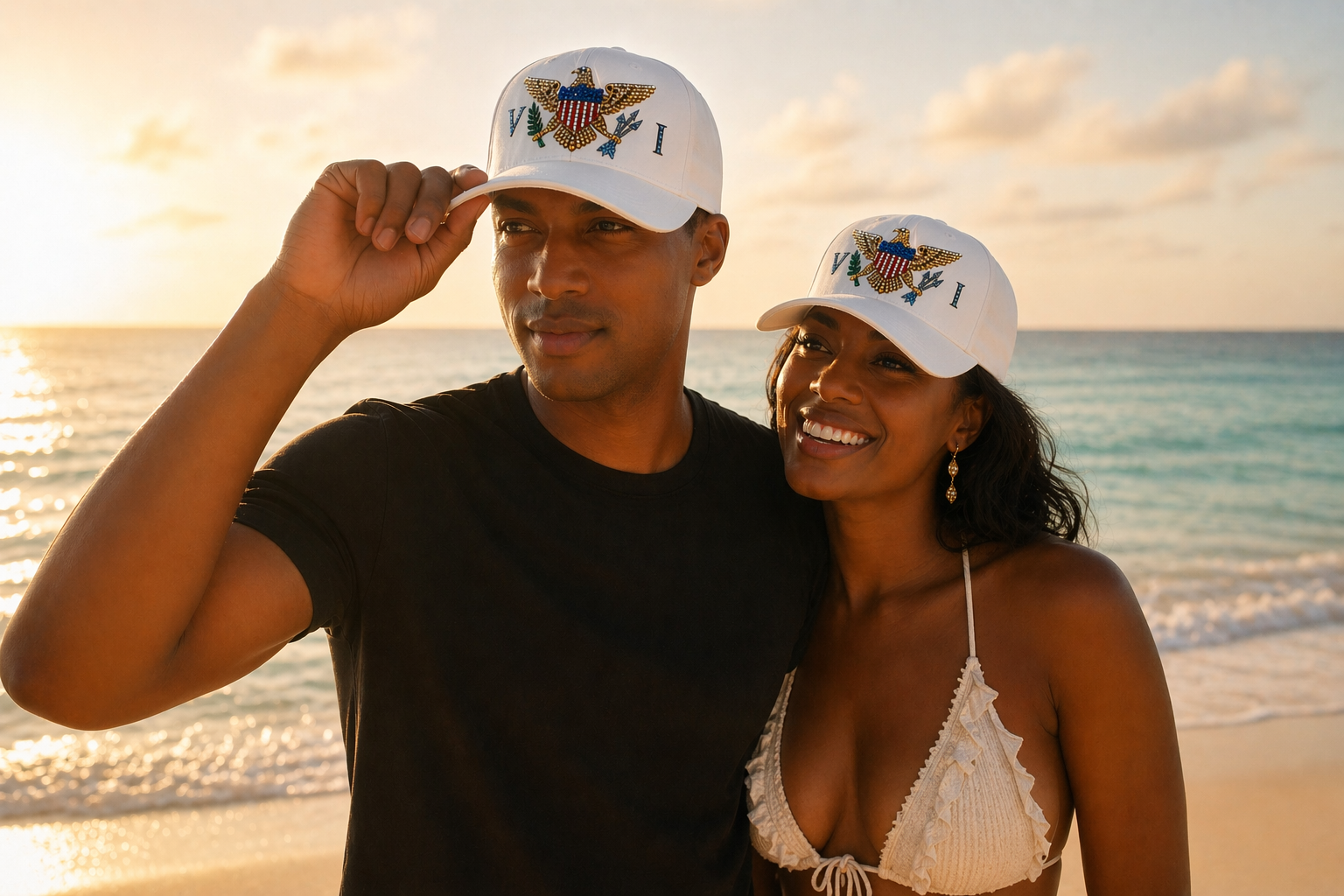 White US. Virgin Islands Cap with Rhinestones