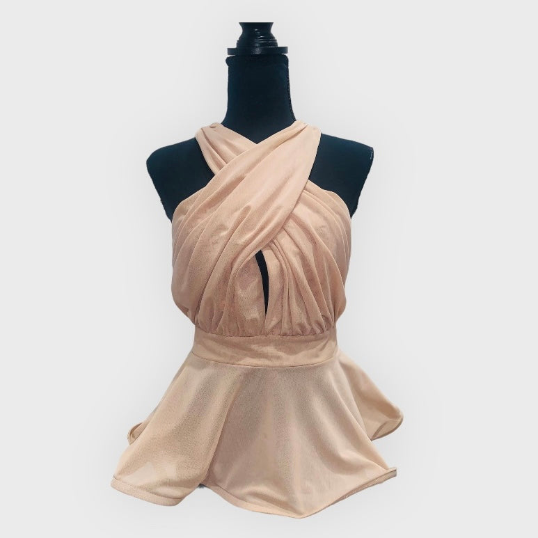 Tan sleeveless blouse