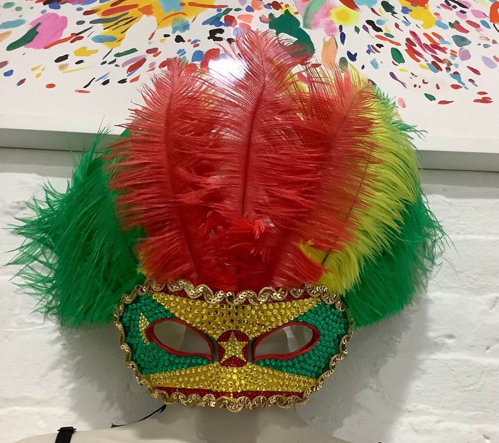 Grenada Spicemas Rhinestone Half Mask — Feather Headpiece
