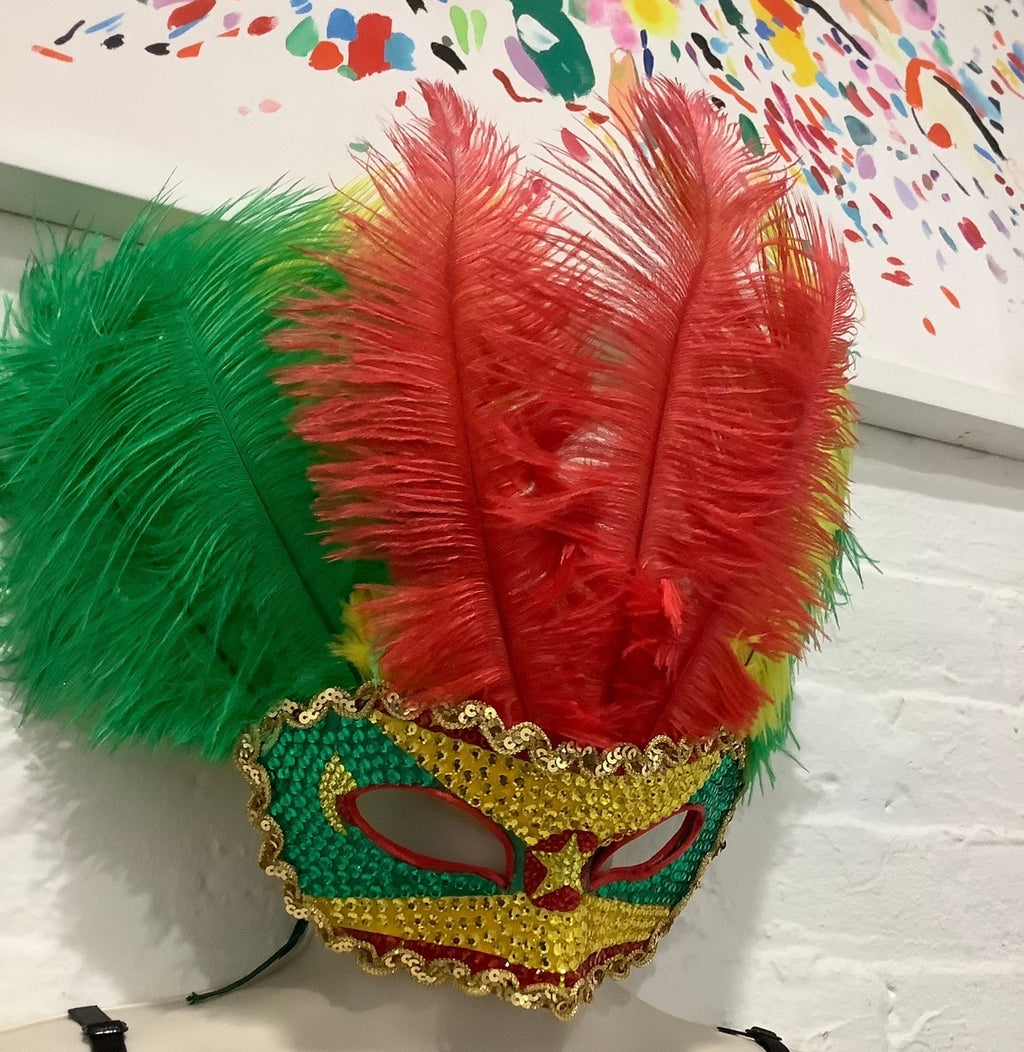 Grenada Spicemas Rhinestone Half Mask — Feather Headpiece
