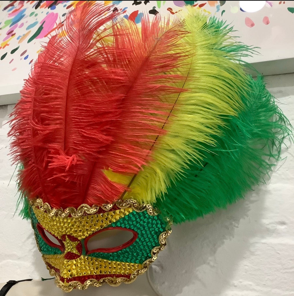 Grenada Spicemas Rhinestone Half Mask — Feather Headpiece