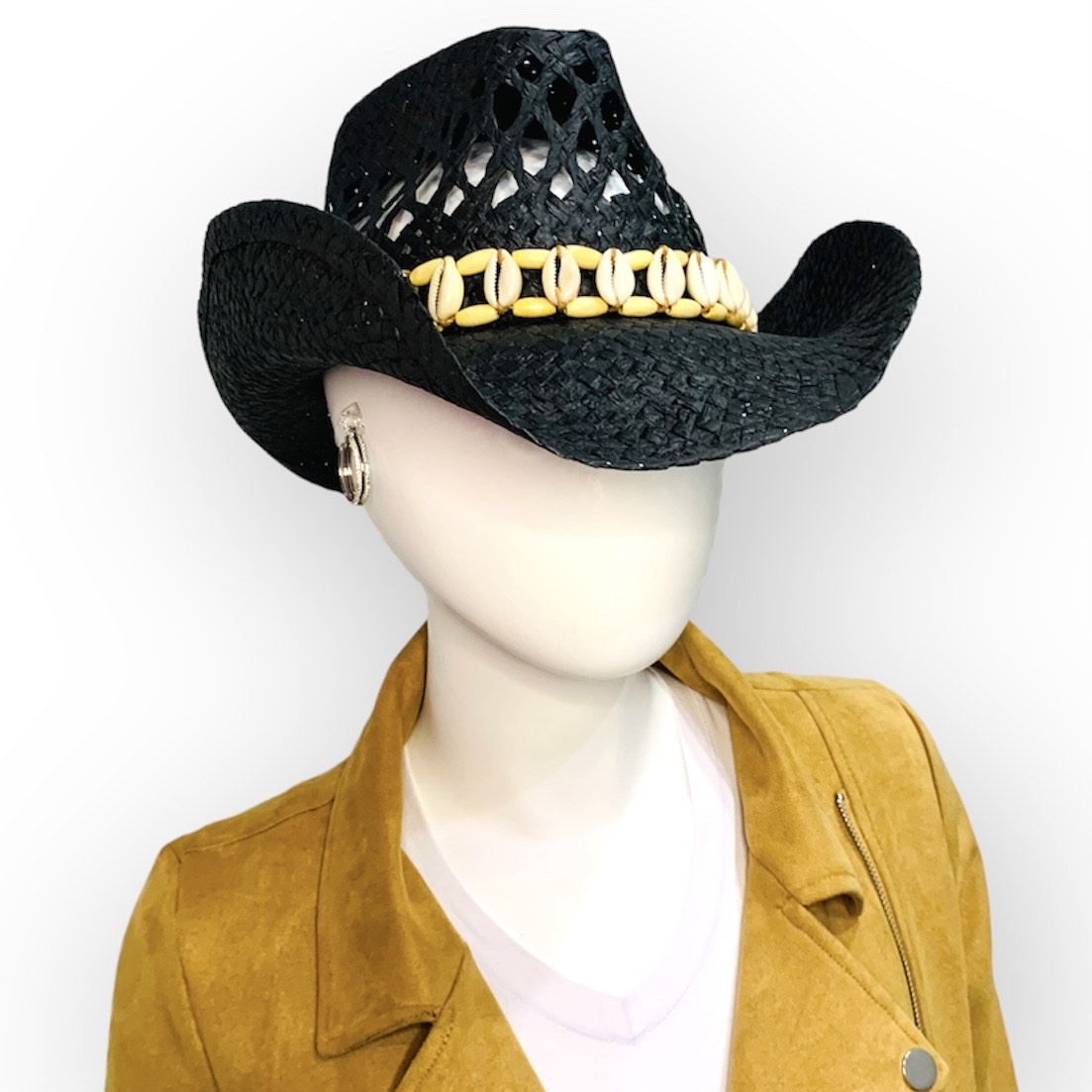 Cream Straw Cowboy Hat with Cowshells