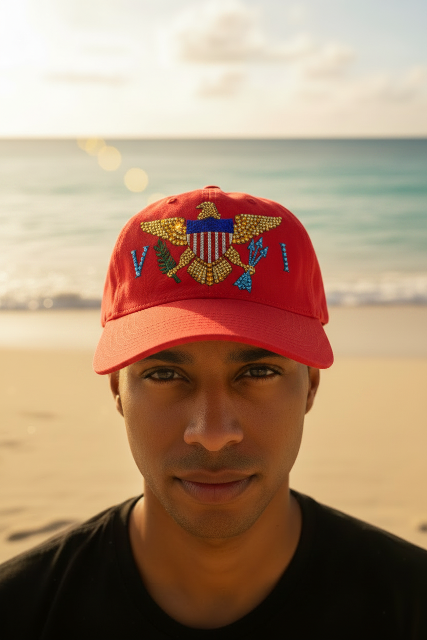 White US. Virgin Islands Cap with Rhinestones