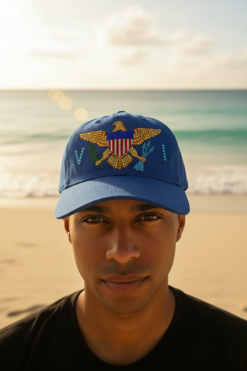 White US. Virgin Islands Cap with Rhinestones