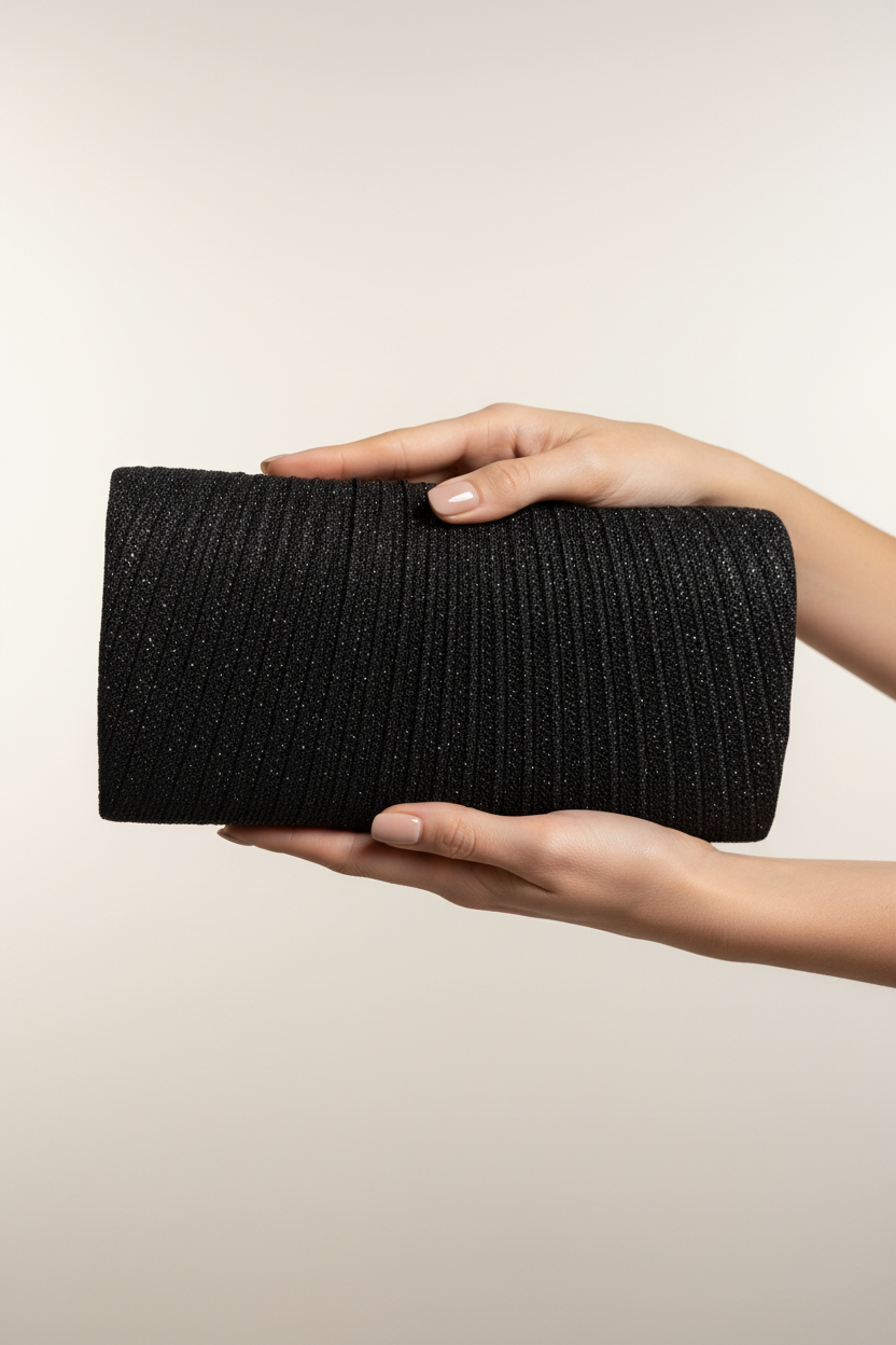 Black Pleated Clutch - Hand Model