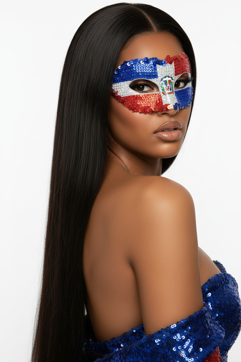 Bold Editorial Pose - Dominican Flag Mask