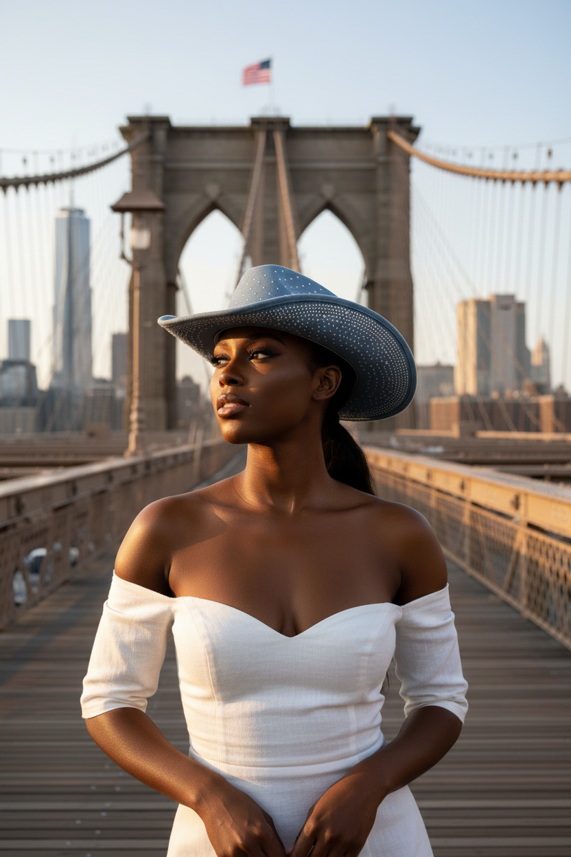 Brooklyn Bridge - White Linen Gazing Up