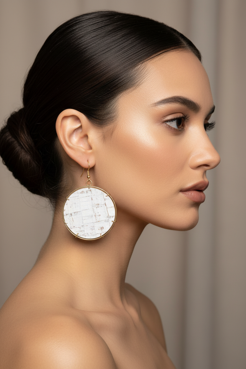 Cork Disc Earrings Correct Size on Model