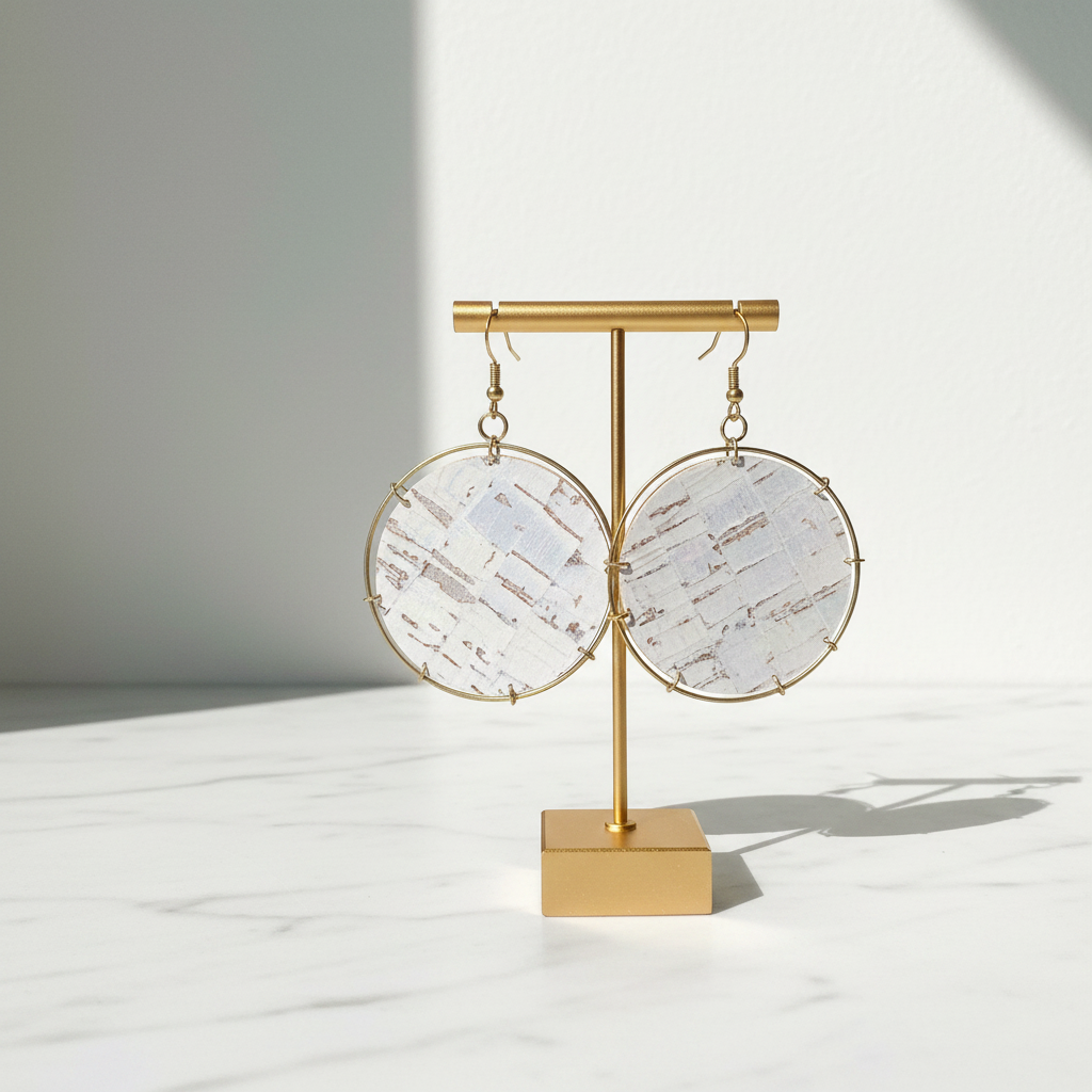 Cork Earrings White Marble Stage
