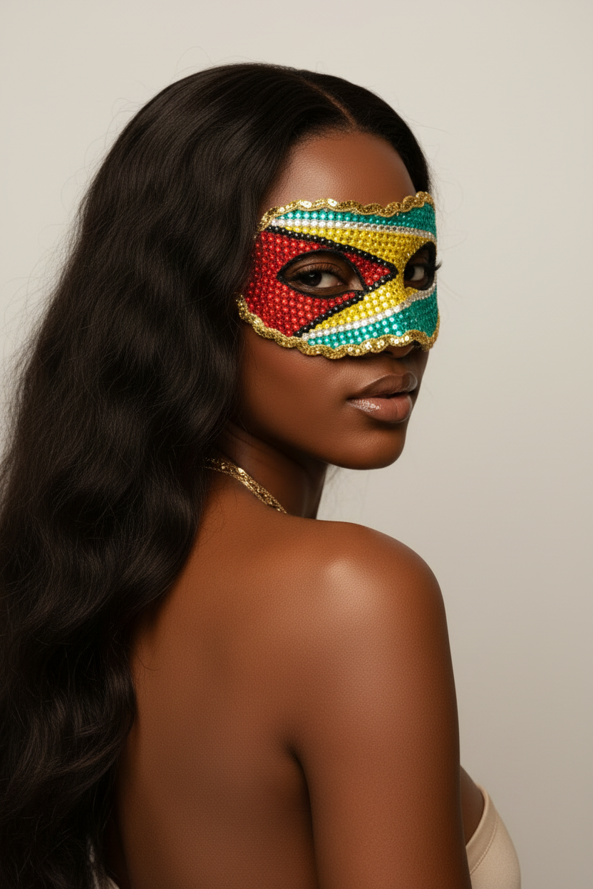 Guyana Flag Mask — Over Shoulder
