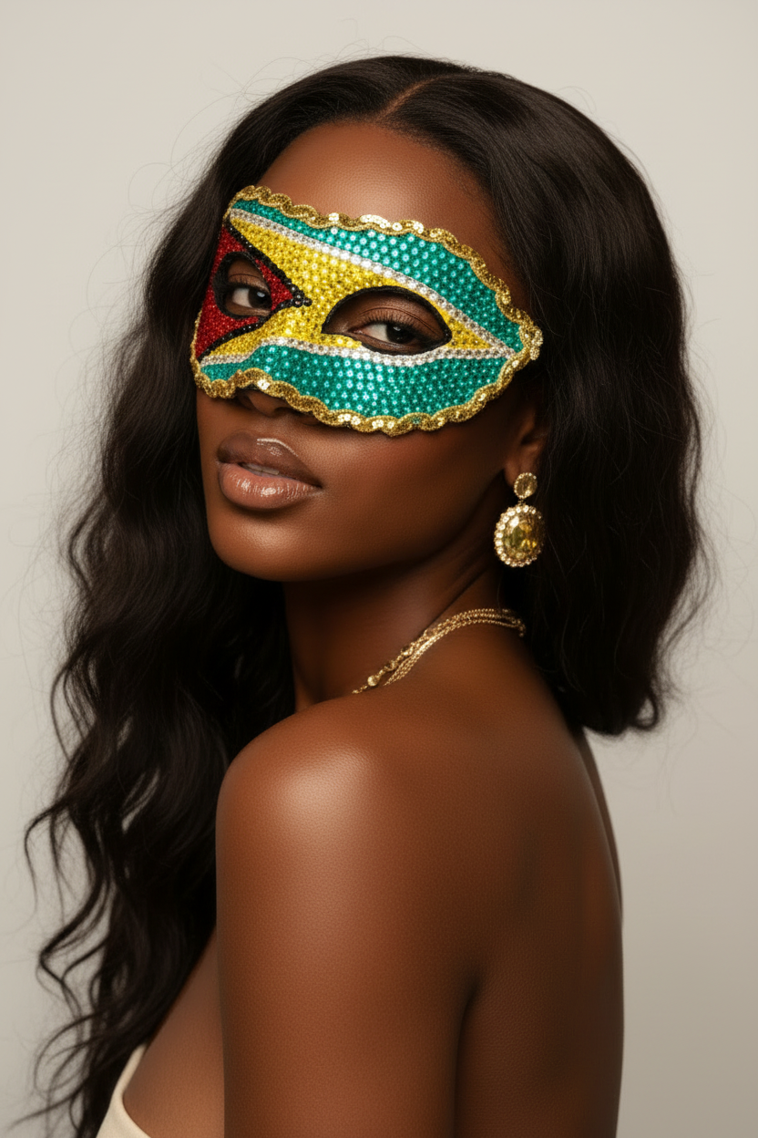 Guyana Flag Mask — Over Shoulder