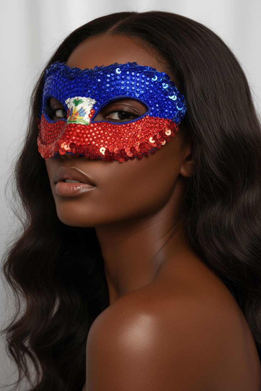 Haiti Flag Mask - 3/4 Regal Angle
