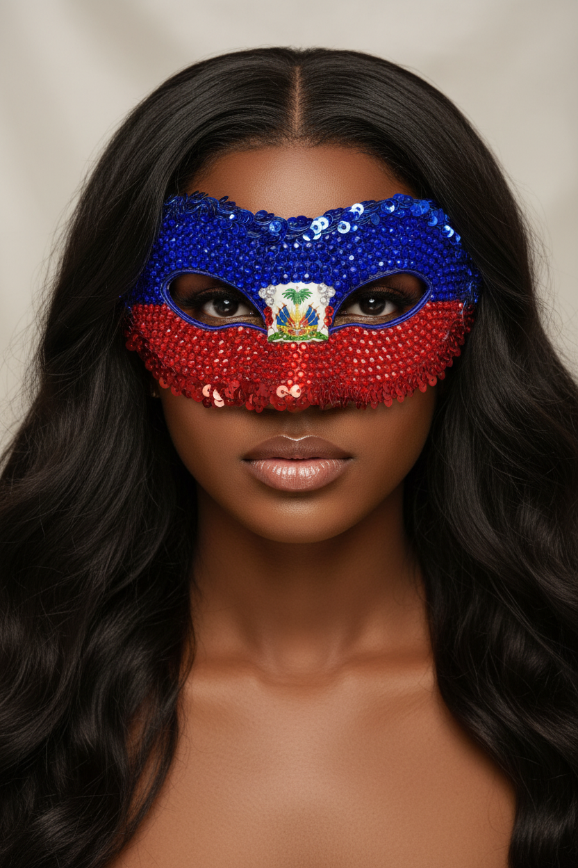 Haiti Flag Mask - Gorgeous Haitian Model