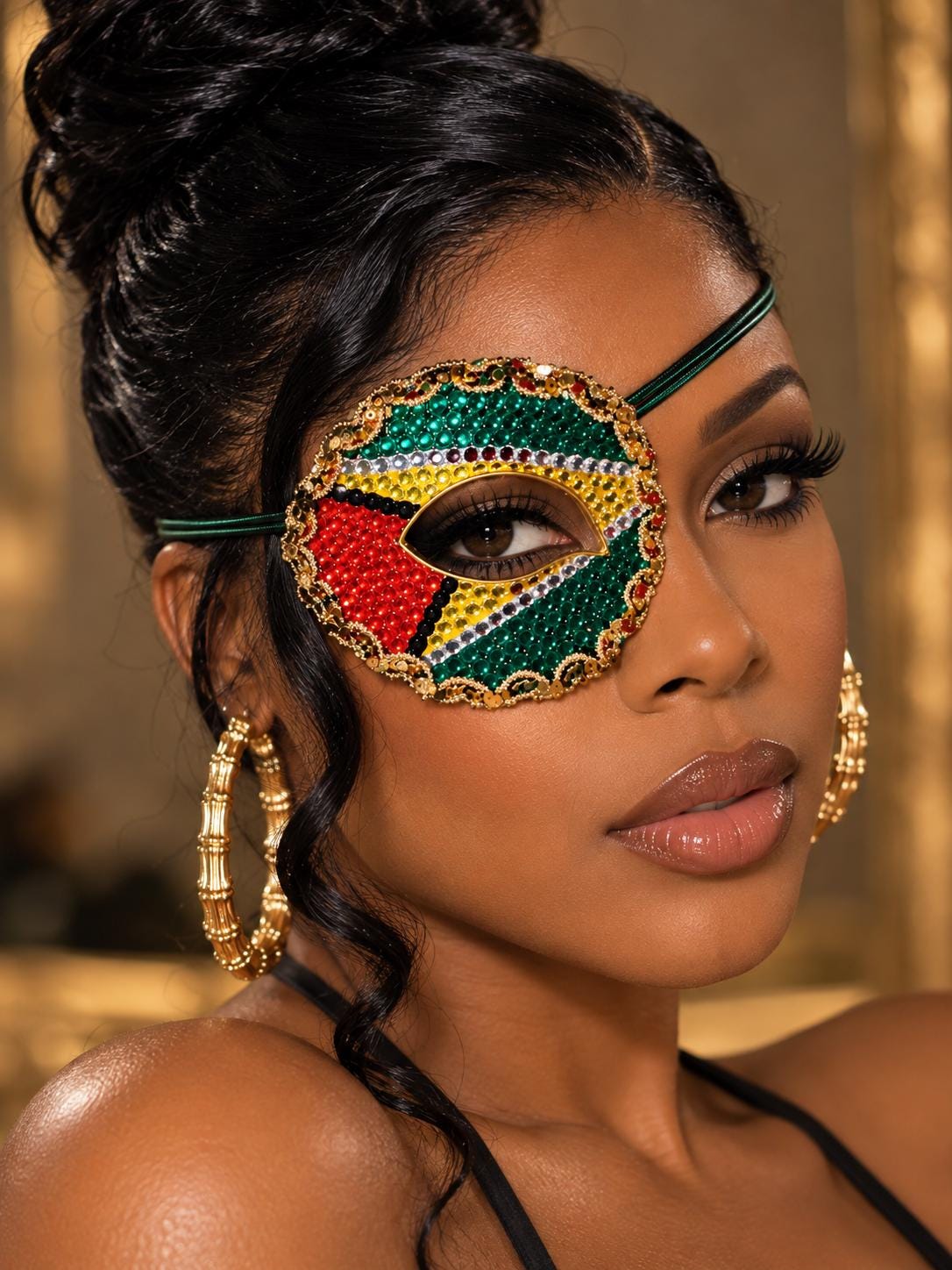 Guyana Eye Patch Mask - Handcrafted Rhinestone Masquerade Eye Patch