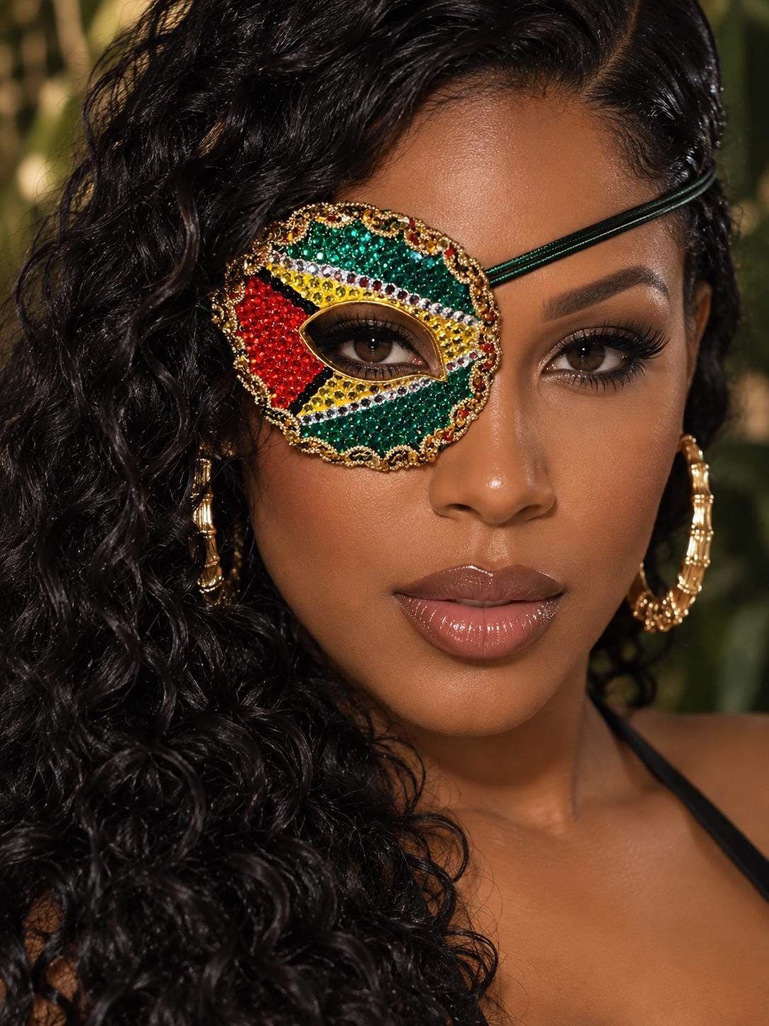 Guyana Eye Patch Mask - Handcrafted Rhinestone Masquerade Eye Patch