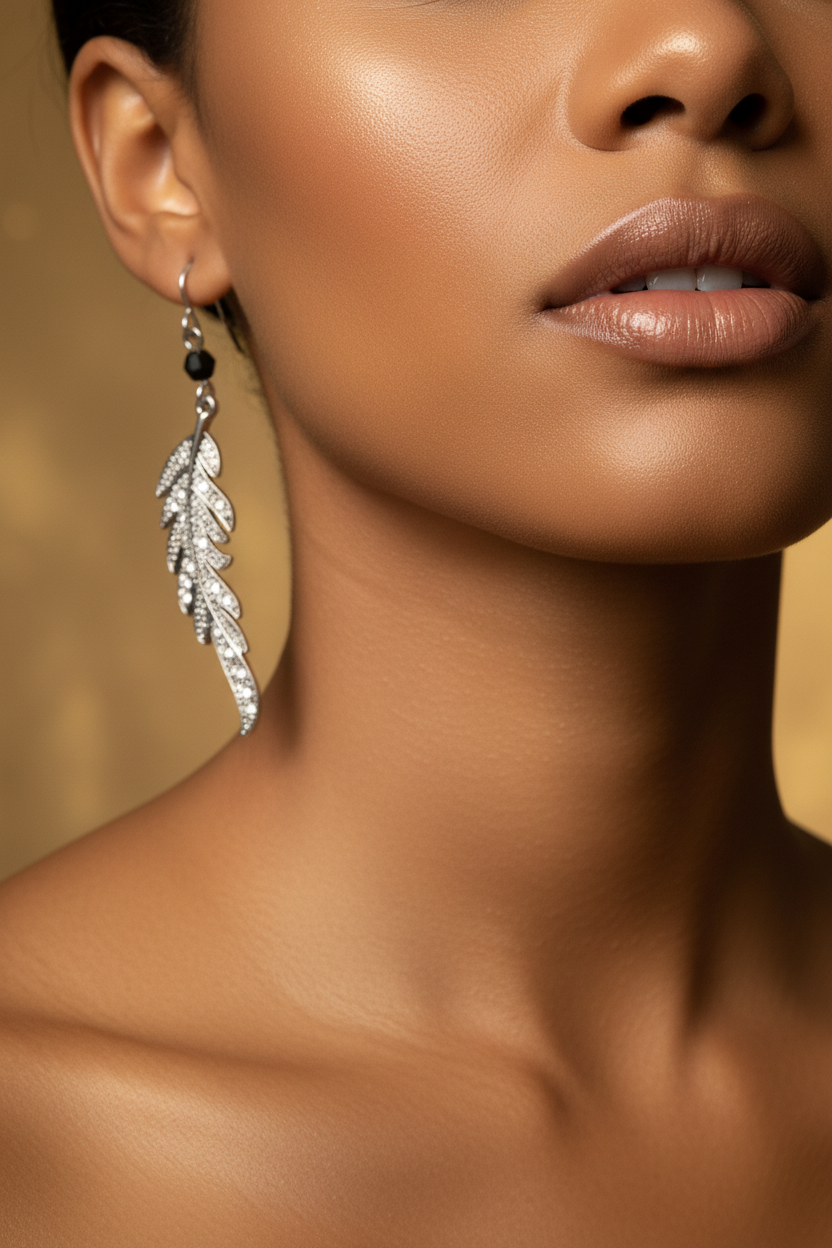 Luxury Beauty Shot - Crystal Feather Earrings
