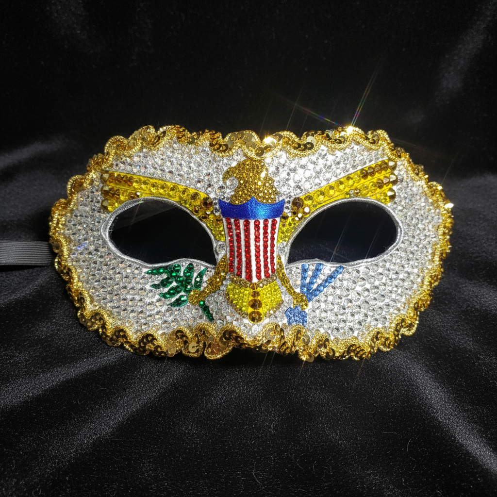 Luxury Rhinestone Flag Mask Editorial Shot