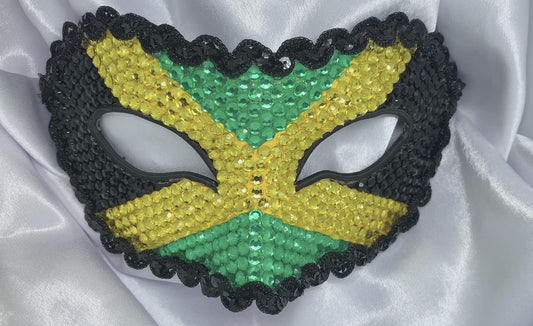 Jamaica Flag Crystal Rhinestone Masquerade Mask