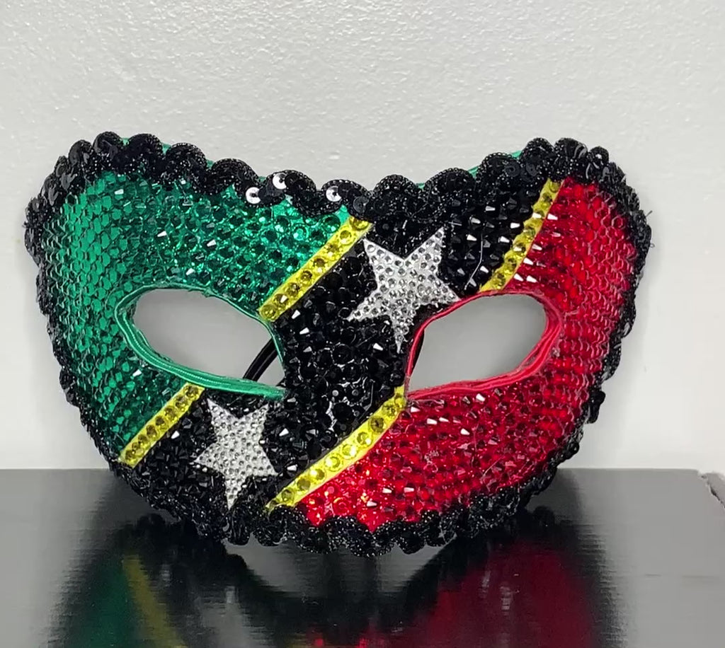 Saint Kitts & Nevis Rhinestone Half Mask — Handcrafted Caribbean Carnival Masquerade