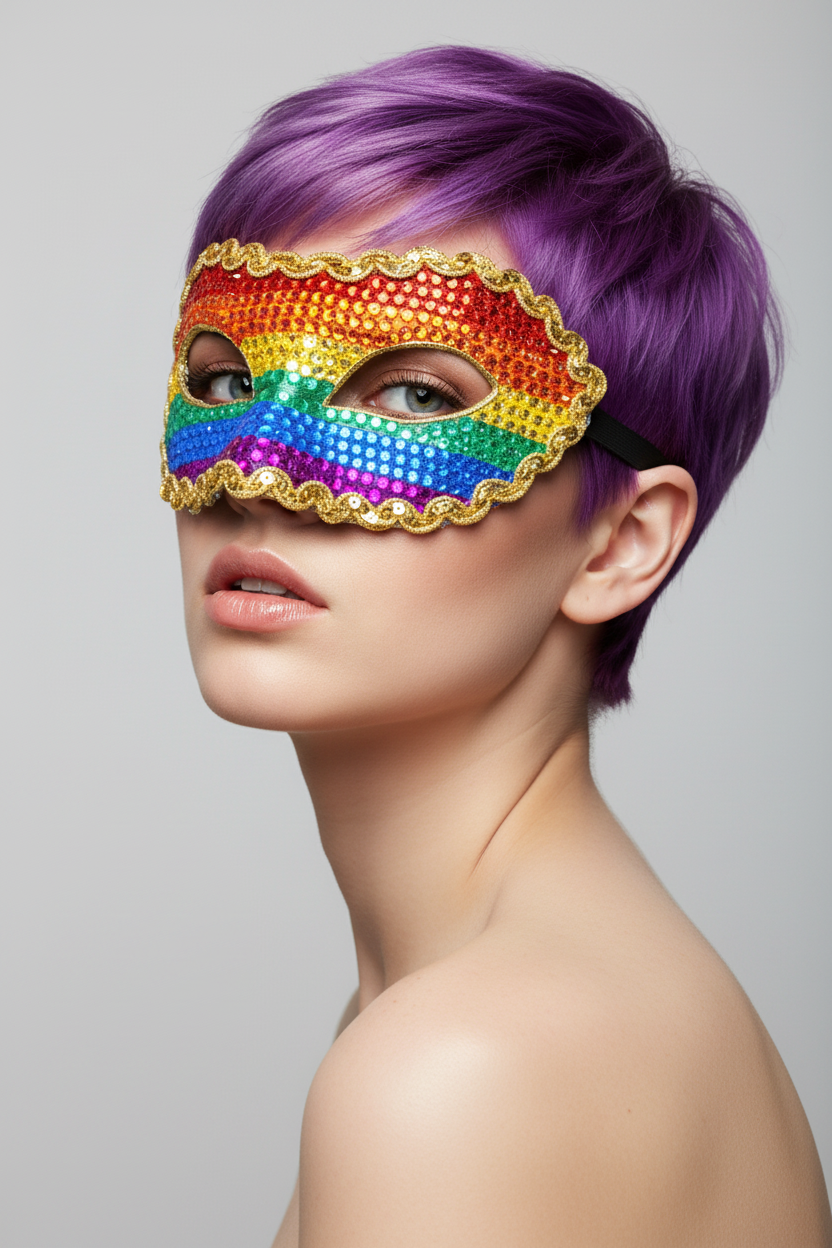 Rainbow Pride Mask - Purple Pixie 3/4 Angle