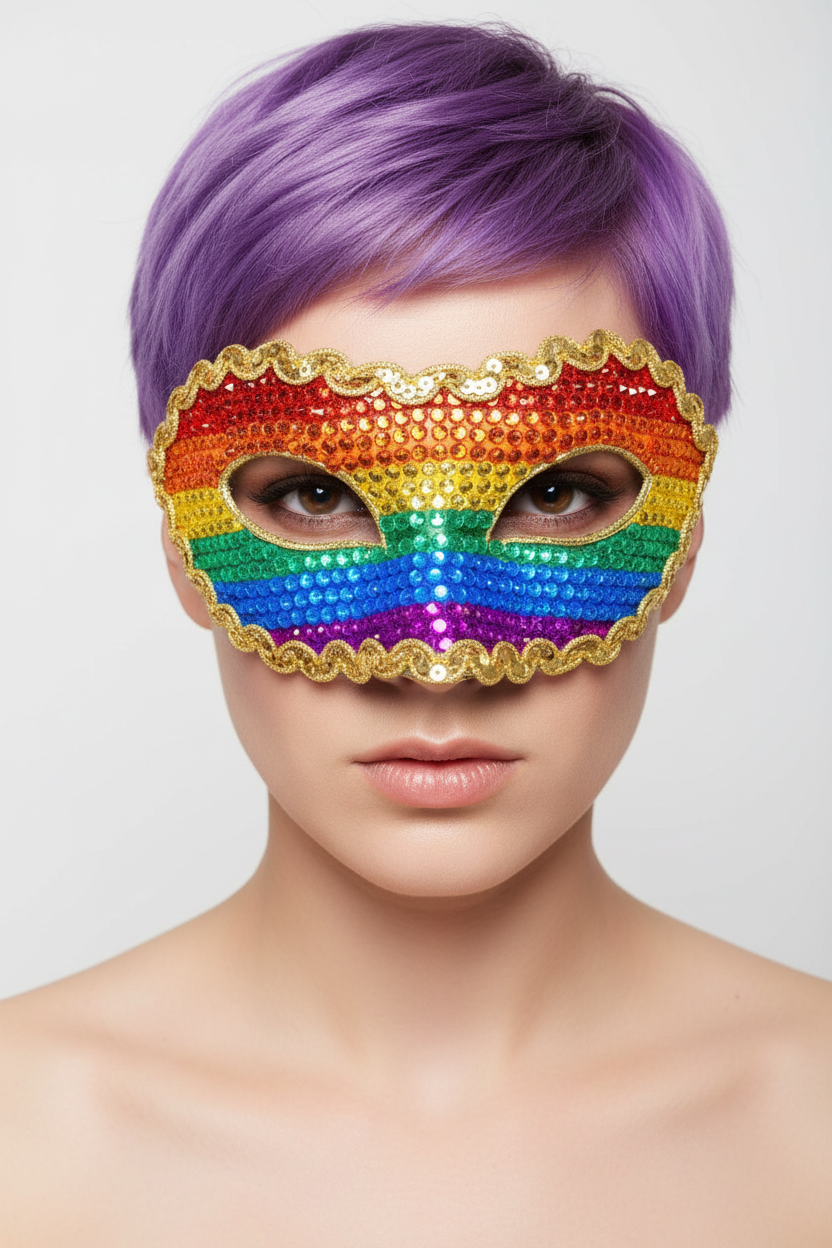 Rainbow Pride Mask - Purple Pixie Cut Model